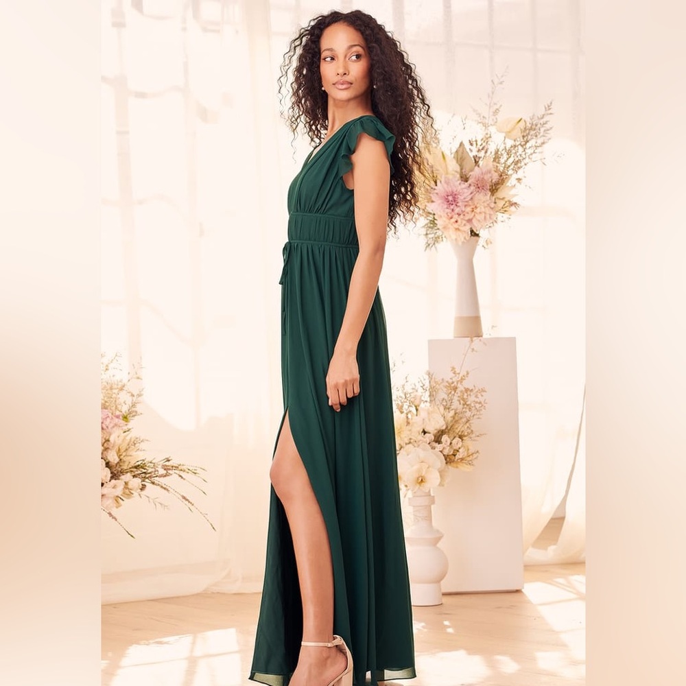 Lulus I'm All Yours Emerald Green Ruffled Maxi Dress - Picture 5 of 8